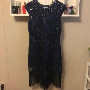 Navy Blue Sequin Flapper Dress